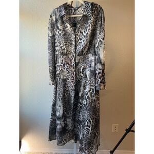MARCIANO GUESS Womens Dress Size 46 Black White Animal Print Button Front Midi